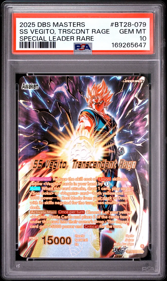 2025 #BT28-079 SS Vegito, Transcendent Rage/Vegito PSA 10 Dragon Ball Super Card Game Masters Series 28 Prismatic Clash