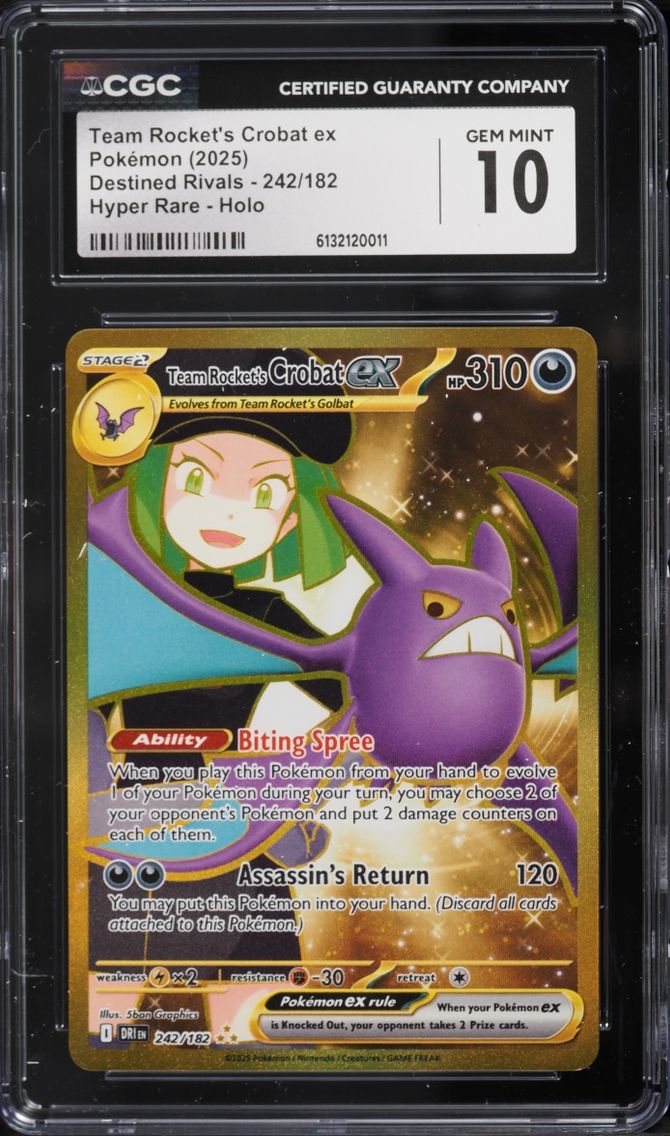 2025 Pokemon Scarlet & Violet Destined Rivals Gold Rare Team Rocket's Crobat EX #242 CGC 10 GEM
