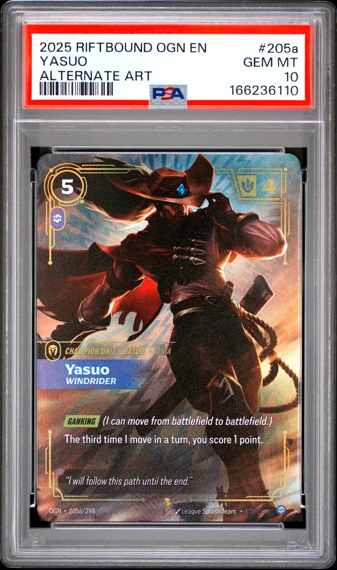 2025 #205a Yasuo - Windrider PSA 10 Riftbound: League of Legends Ogn-Origins