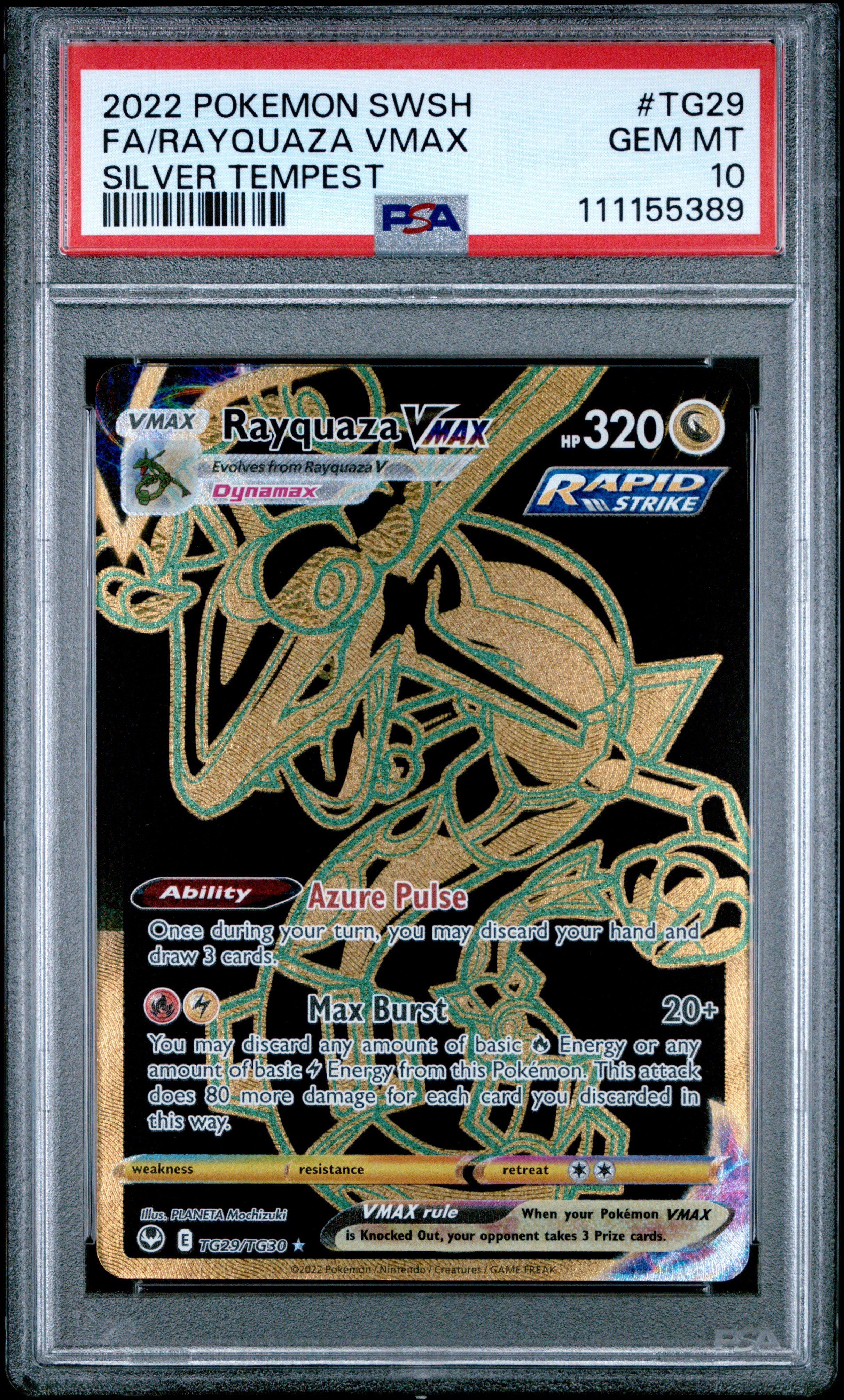 2022 #Tg29 Full Art/Rayquaza Vmax PSA 10 Sword & Shield Silver Tempest