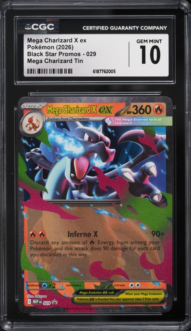 2026 #29 Mega Charizard X EX CGC 10 Pokemon Mega Evolution Black Star Promo Tin