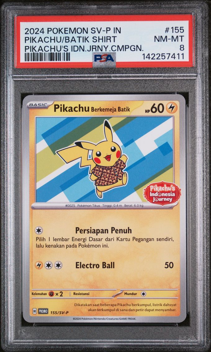 2024 #155 Pikachu in Batik Shirt PSA 8 Indonesian SV-P Promo