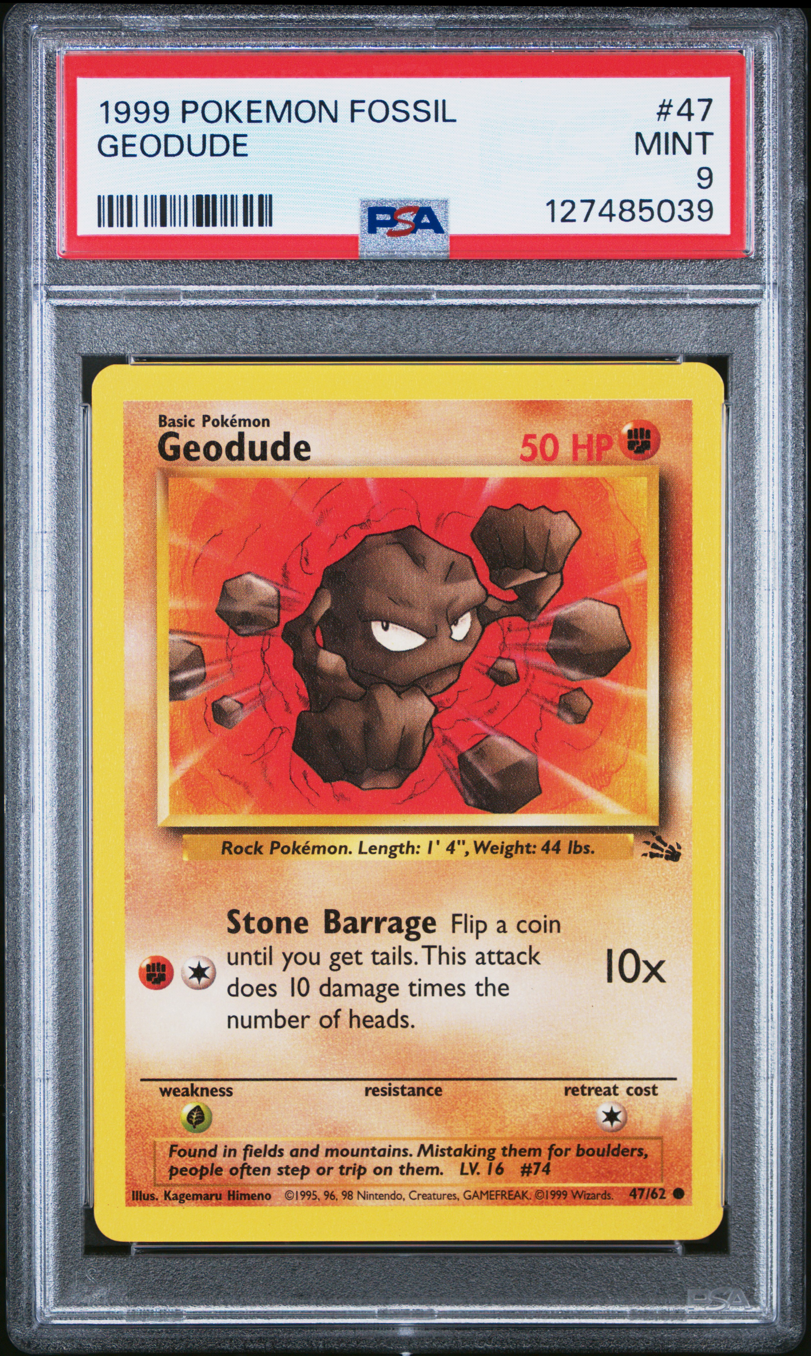 1999 #47 Geodude PSA 9 Fossil