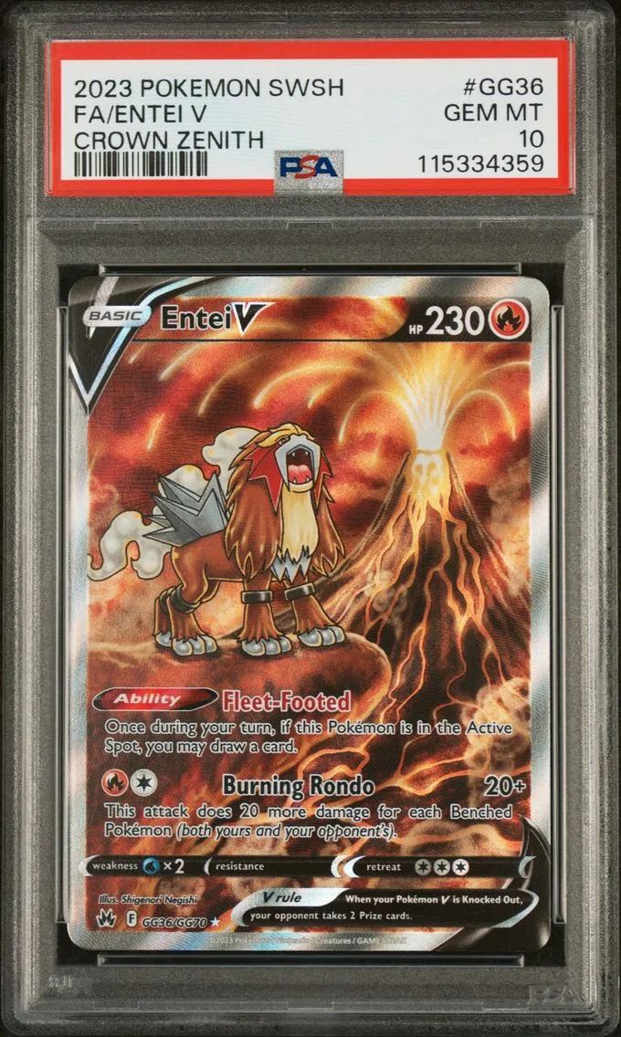 2023 #GG36 Full Art/Entei V PSA 10 Sword and Shield Crown Zenith Pokemon