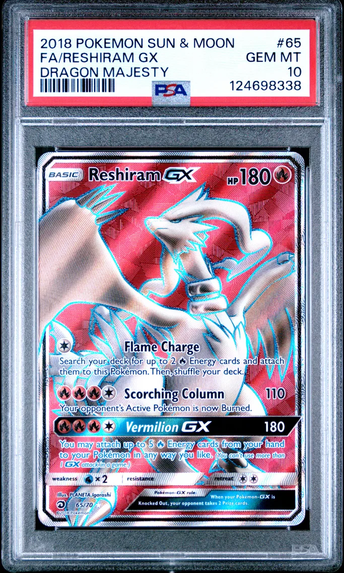 2018 #65 Full Art/Reshiram GX PSA 10 Sun & Moon Dragon Majesty