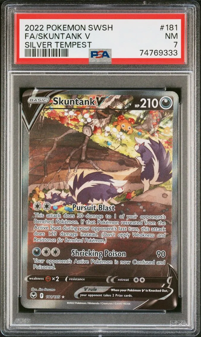 2022 #181 Full Art/Skuntank V PSA 7 Sword & Shield Silver Tempest