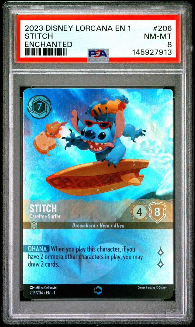2023 #206 Stitch - Carefree Surfer PSA 8 Disney Lorcana EN 1-the First Chapter