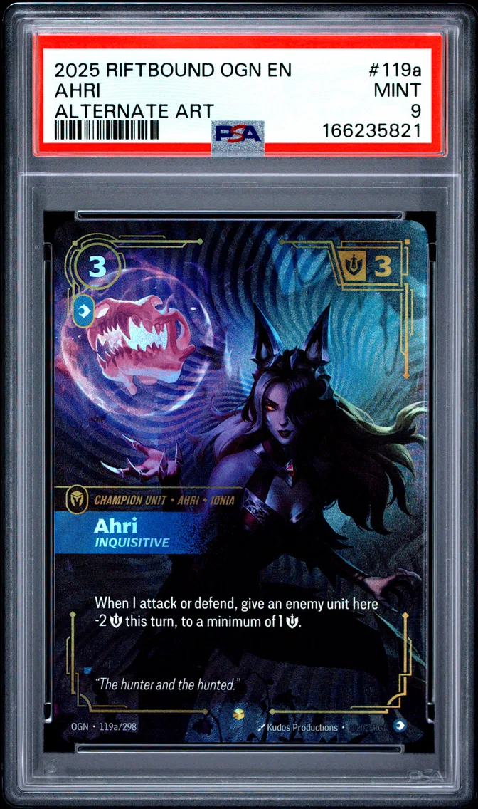 2025 #119a Ahri - Inquisitive PSA 9 Riftbound: League of Legends Ogn-Origins