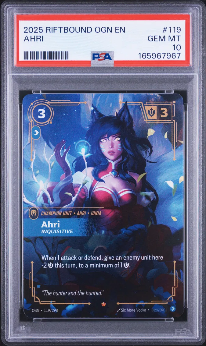 2025 #119 Ahri - Inquisitive PSA 10 Riftbound: League of Legends Ogn-Origins