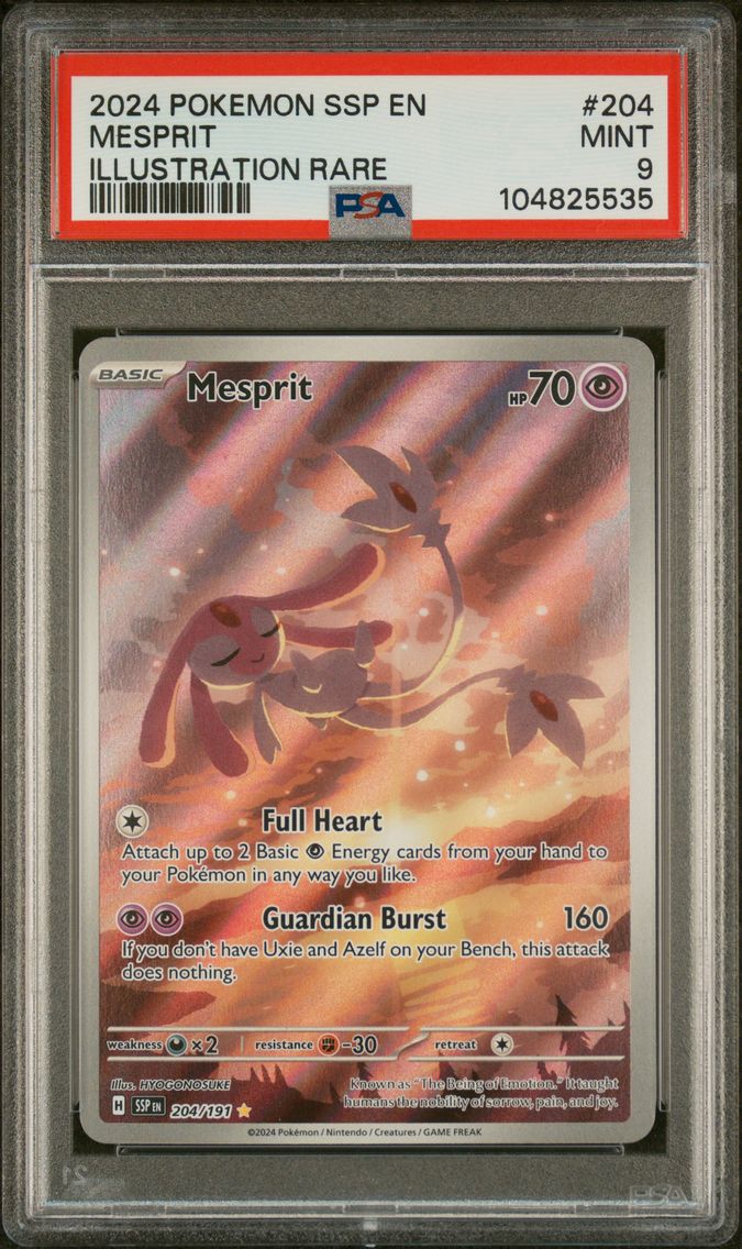 2024 #204 Mesprit PSA 9 Ssp EN-Surging Sparks Pokemon