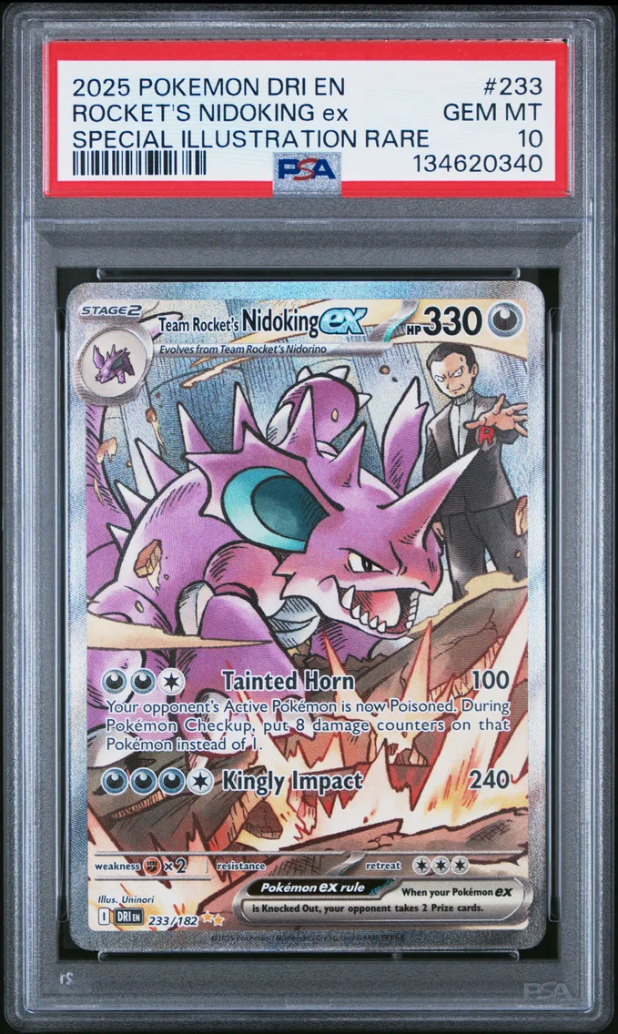 2025 #233 Team Rocket's Nidoking EX PSA 10 Dri EN-Destined Rivals