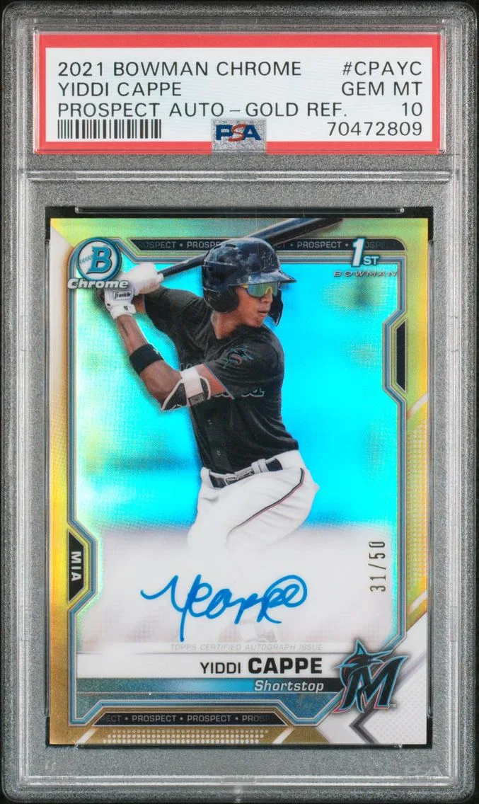 2021 #CPAYC Yiddi Cappe PSA 10 Bowman Chrome Prospect Autographs