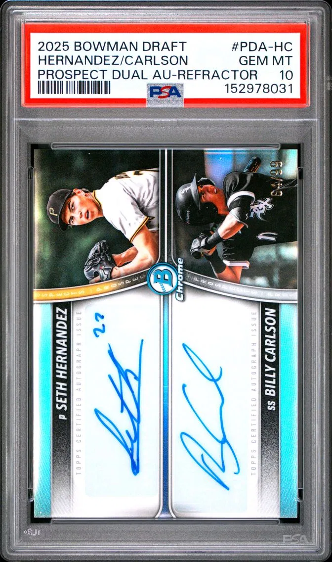 2025 #PDA-HC Billy Carlson/Seth Hernandez PSA 10 Bowman Draft Prospect Dual Autographs
