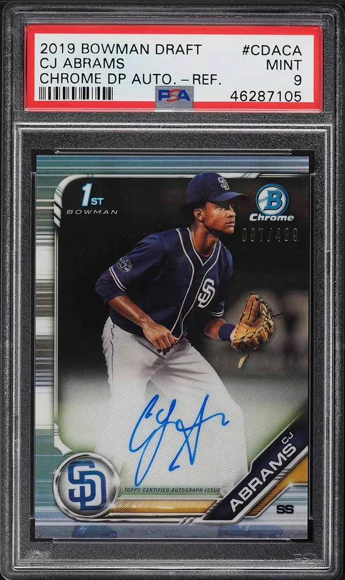 2019 Bowman Chrome Refractor CJ Abrams PROSPECT AUTO /499 #CDA-CA PSA 9 MINT