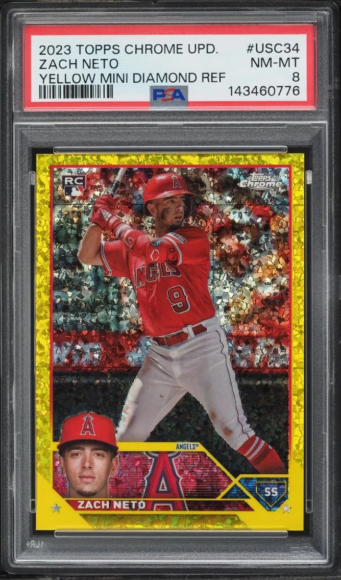 2023 Topps Chrome Update Yellow Mini-Diamond Refractor Zach Neto ROOKIE /75 #USC34 PSA 8 NM-MT