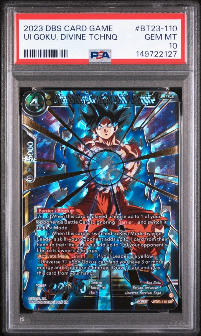 2023 #BT23-110 Ultra Instinct Son Goku, Divine Technique PSA 10 Dragon Ball Super Card Game Series 23 Perfect Combination