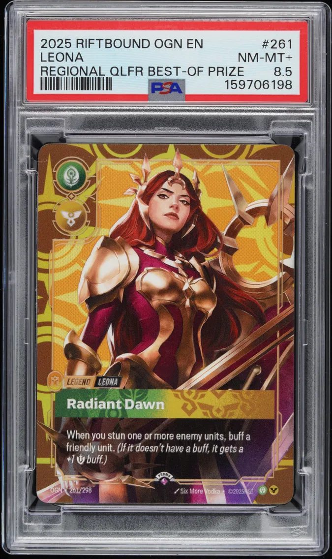 2025 #261 Leona - Radiant Dawn PSA 8.5 Riftbound: League of Legends Ogn-Origins Plated Legends