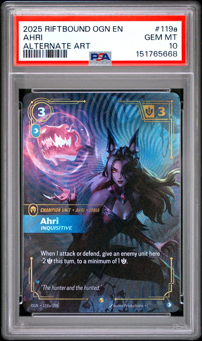 2025 #119a Ahri - Inquisitive PSA 10 Riftbound: League of Legends Ogn-Origins