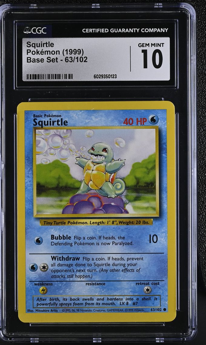 1999 #63 Squirtle CGC 10 Base Set - Unlimited - English