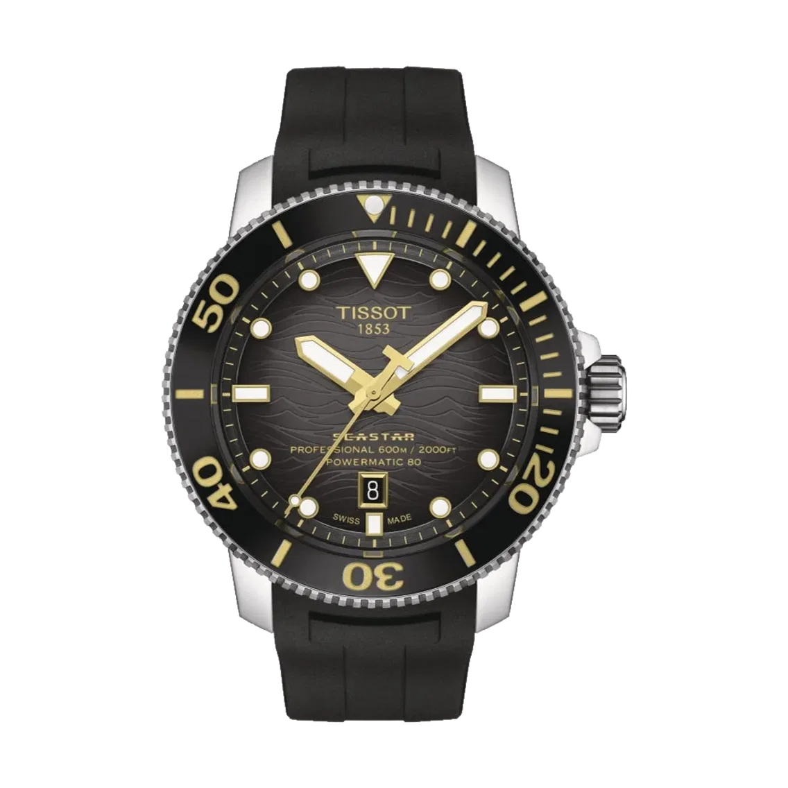 Tissot Seastar 2000 Professional Powermatic 80 46mm - Black on Rubber Strap