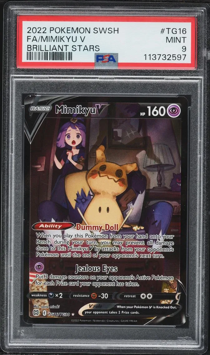 2022 #TG16 Full Art/Mimikyu V PSA 9 Sword & Shield Brilliant Stars Pokemon