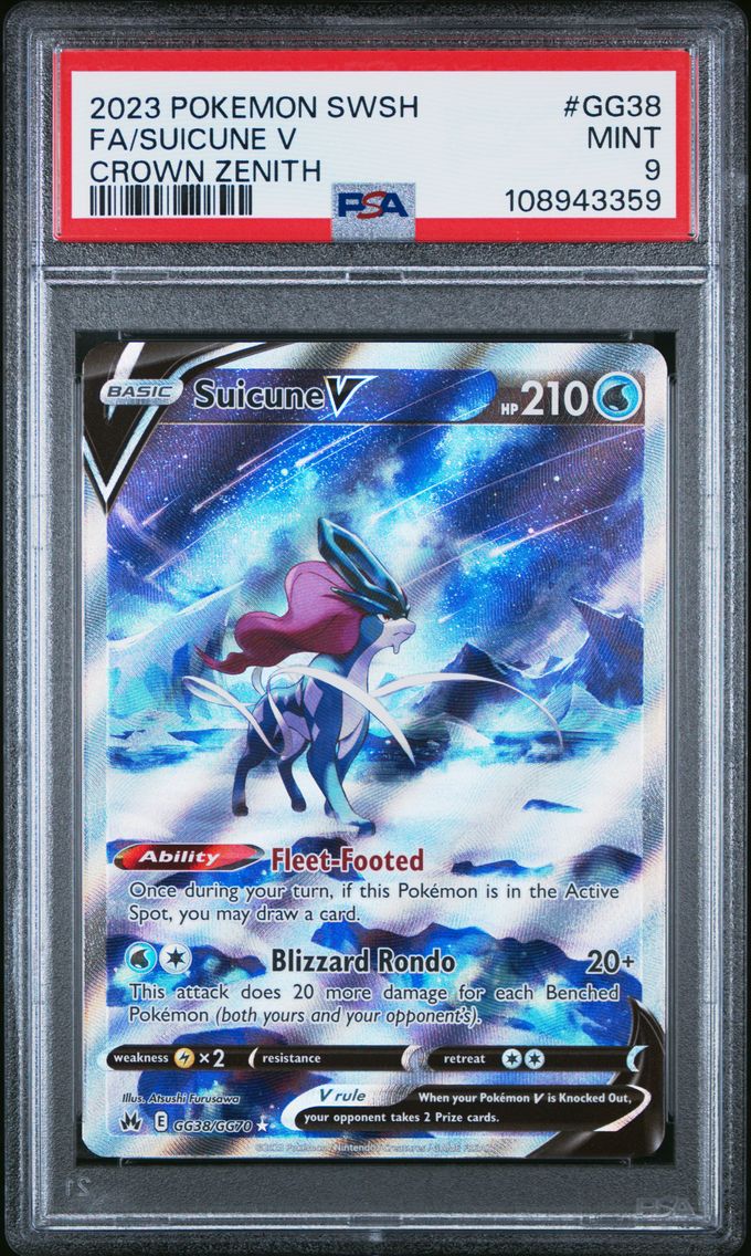 2023 #GG38 Full Art/Suicune V PSA 9 Sword and Shield Crown Zenith Pokemon