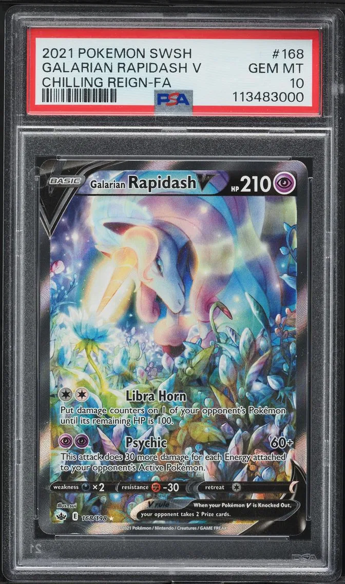 2021 #168 Full Art/Galarian Rapidash V PSA 10 Sword & Shield Chilling Reign Pokemon
