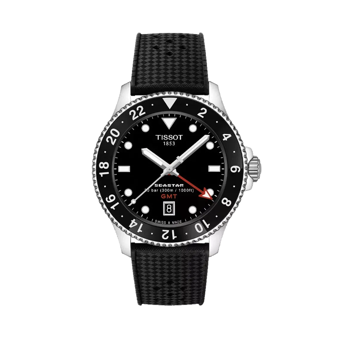 Tissot Seastar 1000 GMT Quartz 40mm - Black on Rubber Strap