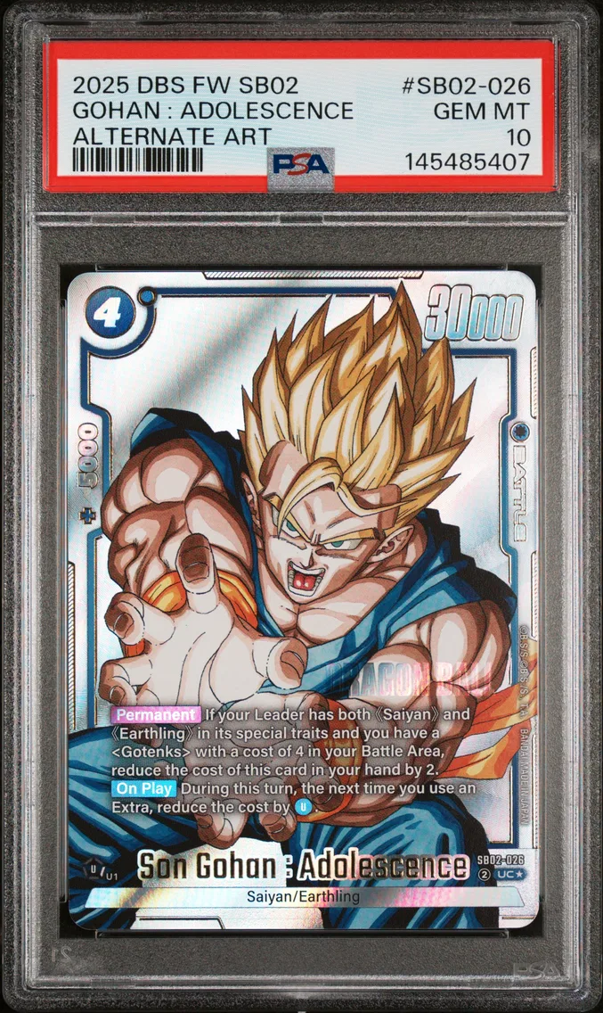 2025 #SB02-026 Son Gohan : Adolescence PSA 10 Dragon Ball Super Card Game Fusion World Manga Booster 02