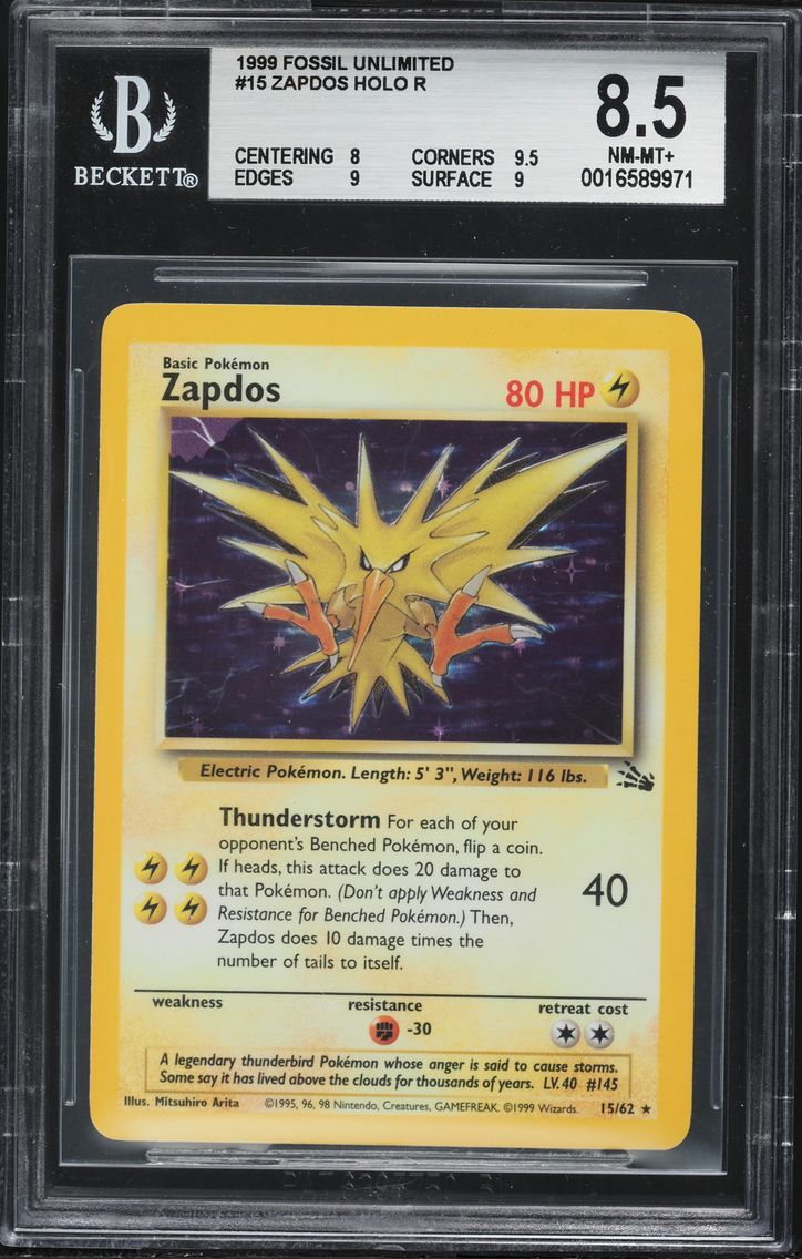 1999 #15 Zapdos-Holo BGS 8.5 Fossil Pokemon