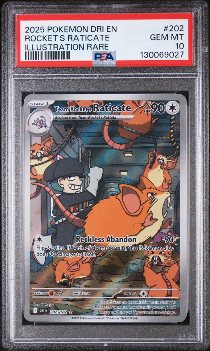 2025 #202 Team Rocket's Raticate PSA 10 Dri EN-Destined Rivals