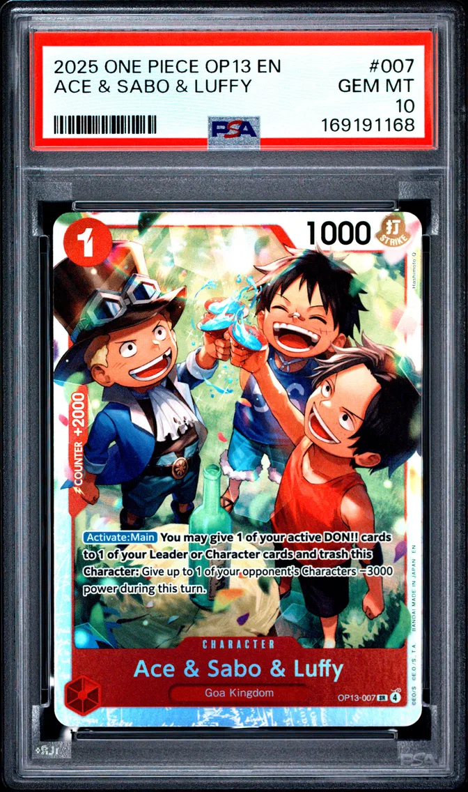 2025 #007 Ace & Sabo & Luffy PSA 10 One Piece OP13-Carrying on His Will