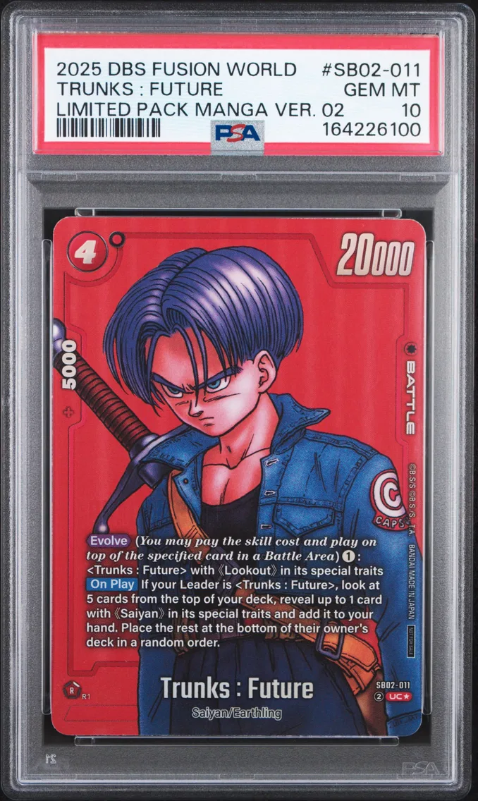 2025 #SB02-011 Trunks : Future PSA 10 Dragon Ball Super Card Game Fusion World Limited Pack Manga Version 02
