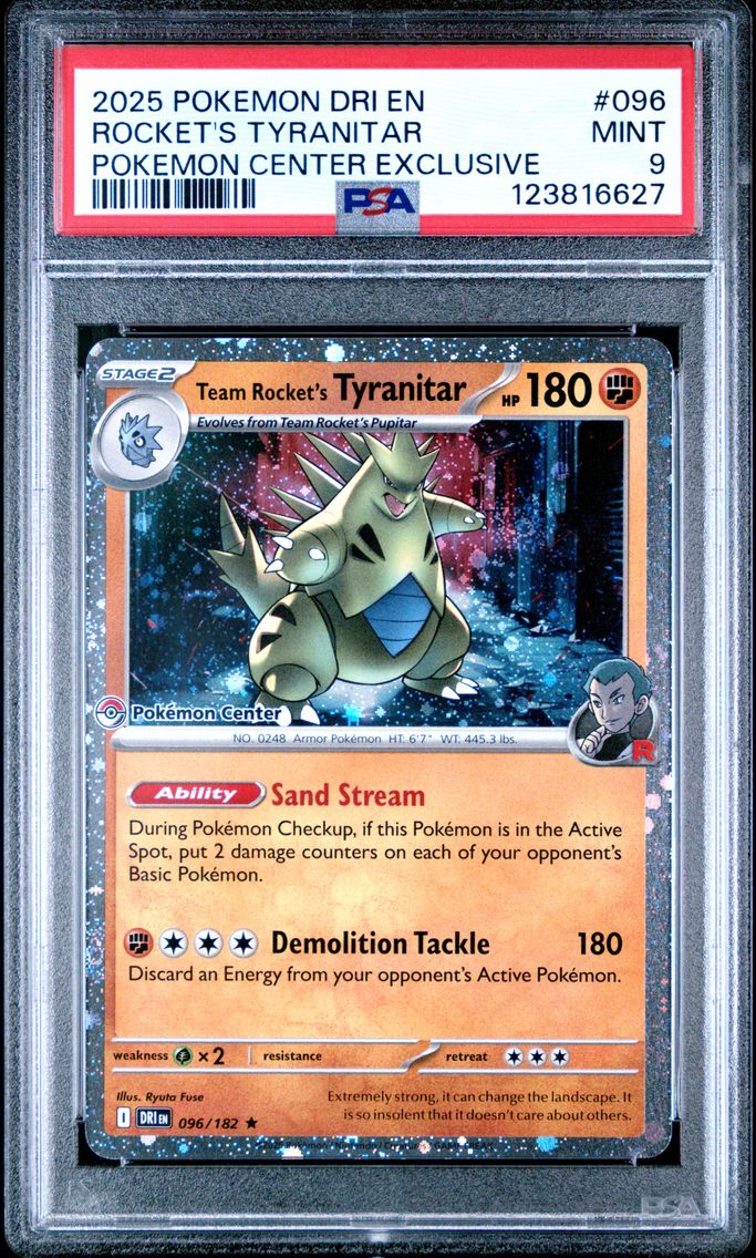 2025 #096 Team Rocket's Tyranitar PSA 9 Dri EN-Destined Rivals Pokemon