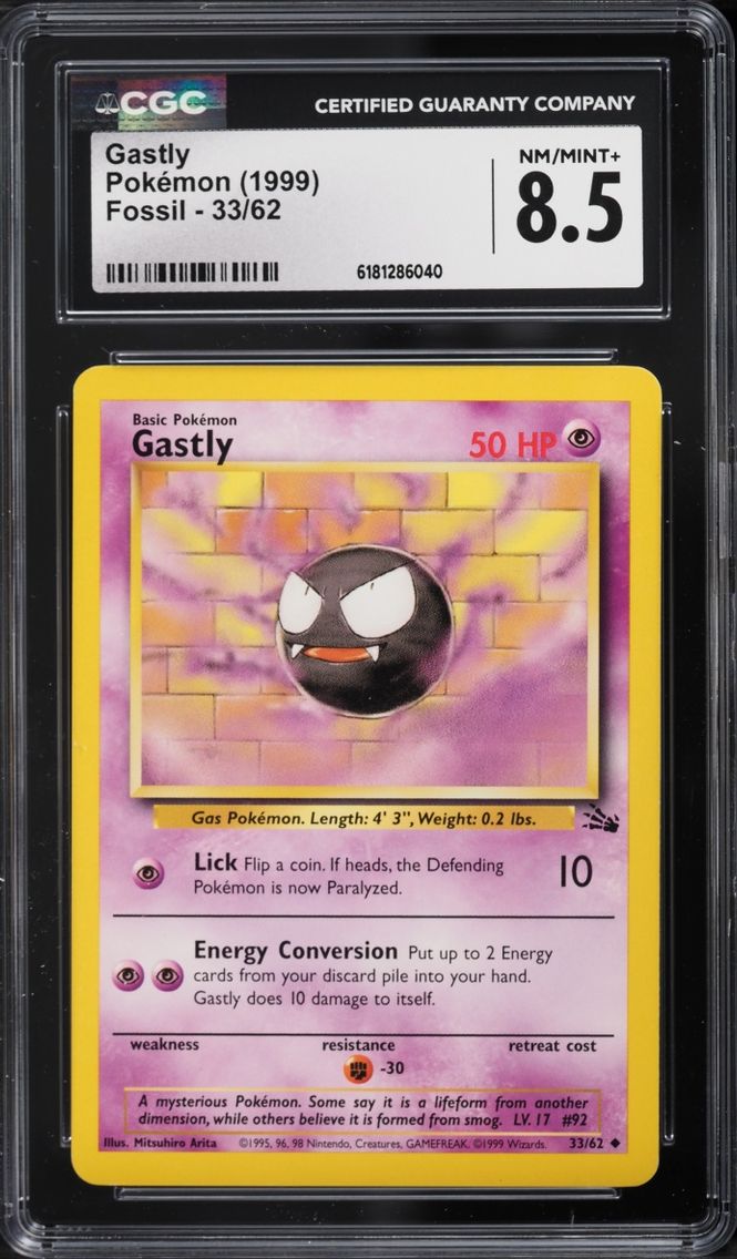 1999 Pokemon Fossil Gastly #33 CGC 8.5 NM-MT+