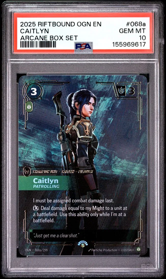 2025 #068a Caitlyn - Patrolling PSA 10 Riftbound: League of Legends Ogn-Origins