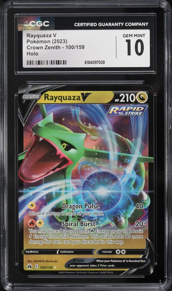 2023 #100 Rayquaza V CGC 10 Pokemon Sword & Shield Crown Zenith Holo