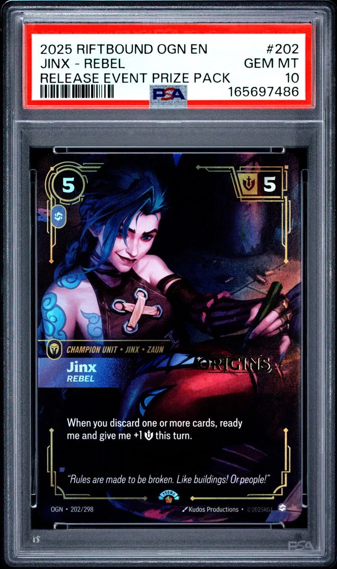 2025 #202 Jinx - Rebel PSA 10 Riftbound: League of Legends Ogn-Origins
