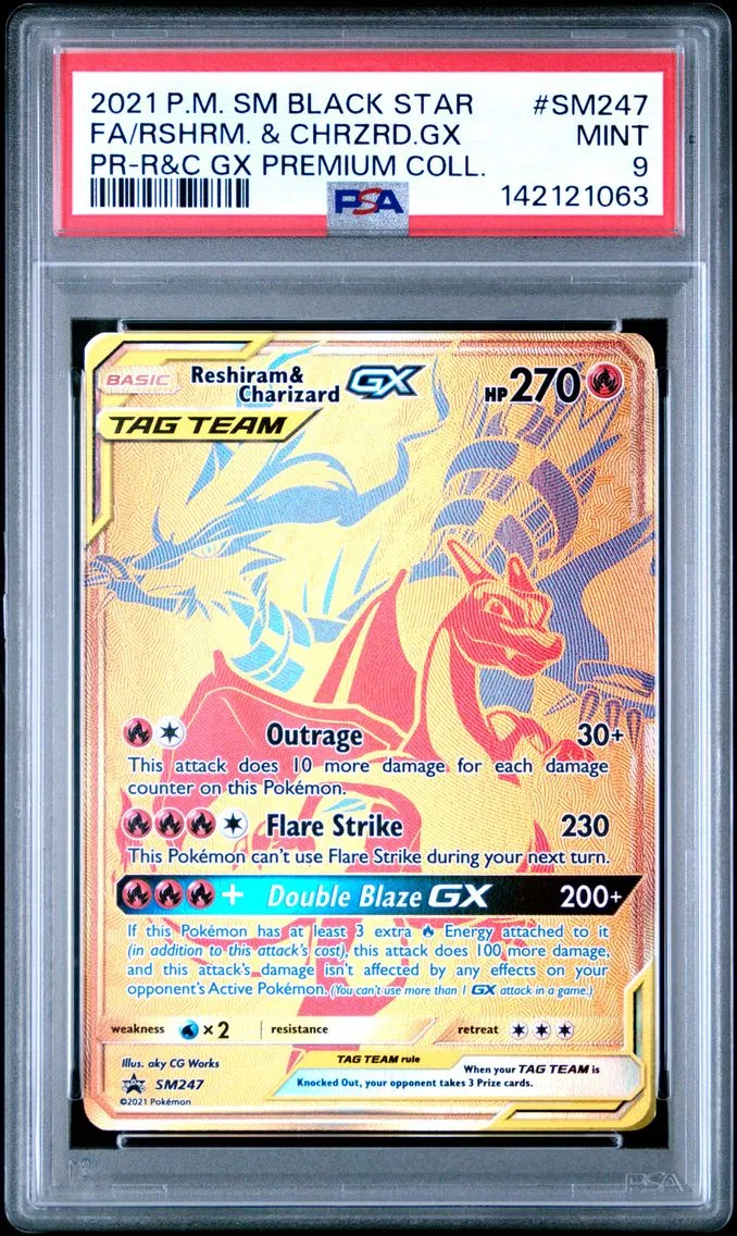 2021 #SM247 Full Art/Reshiram & Charizard GX PSA 9 SM Black Star Promo Pokemon