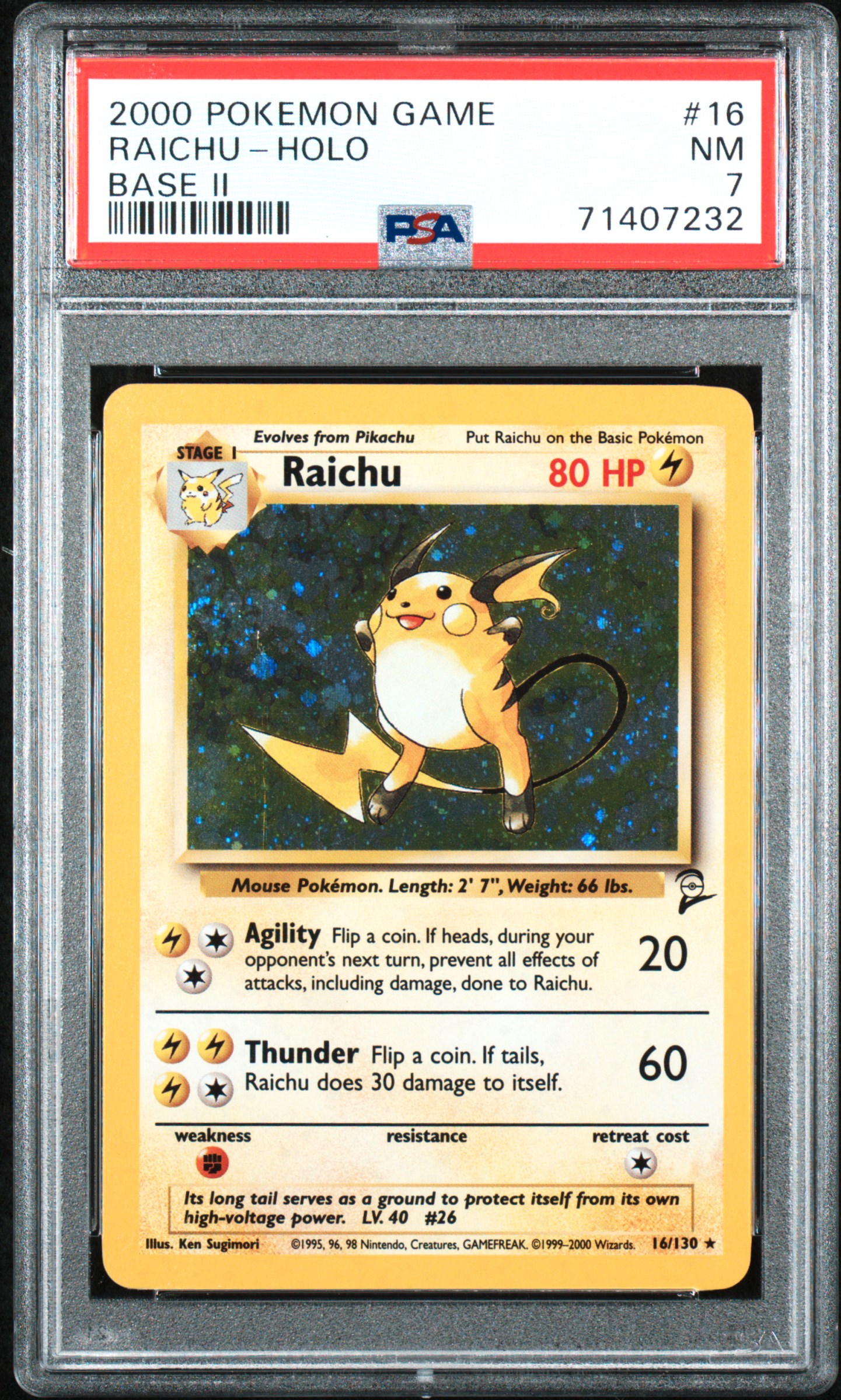 2000 #16 Raichu-Holo PSA 7 Game Base Ii