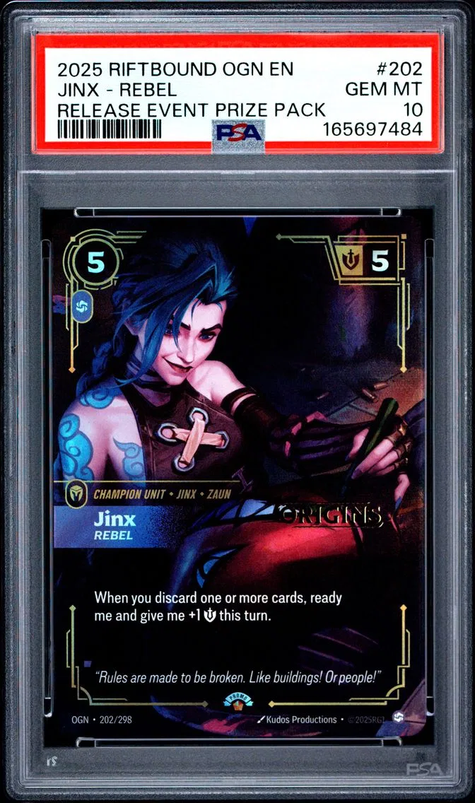 2025 #202 Jinx - Rebel PSA 10 Riftbound: League of Legends Ogn-Origins
