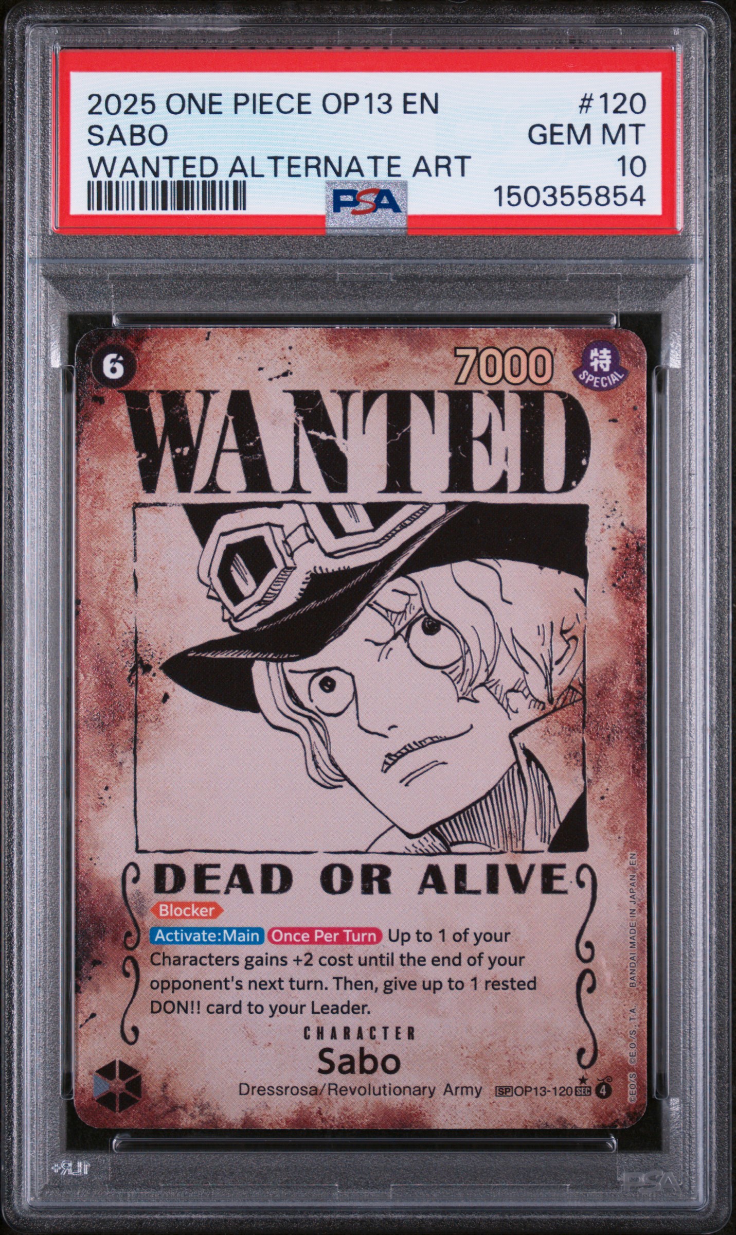2025 #120 Sabo PSA 10 One Piece Op13-Carrying On His Will