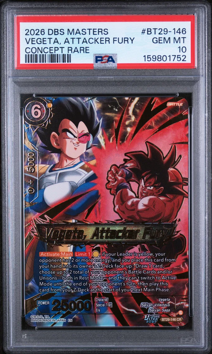 2026 #BT29-146 Vegeta, Attacker Fury PSA 10 Dragon Ball Super Card Game Masters Series 29 Fearsome Rivals