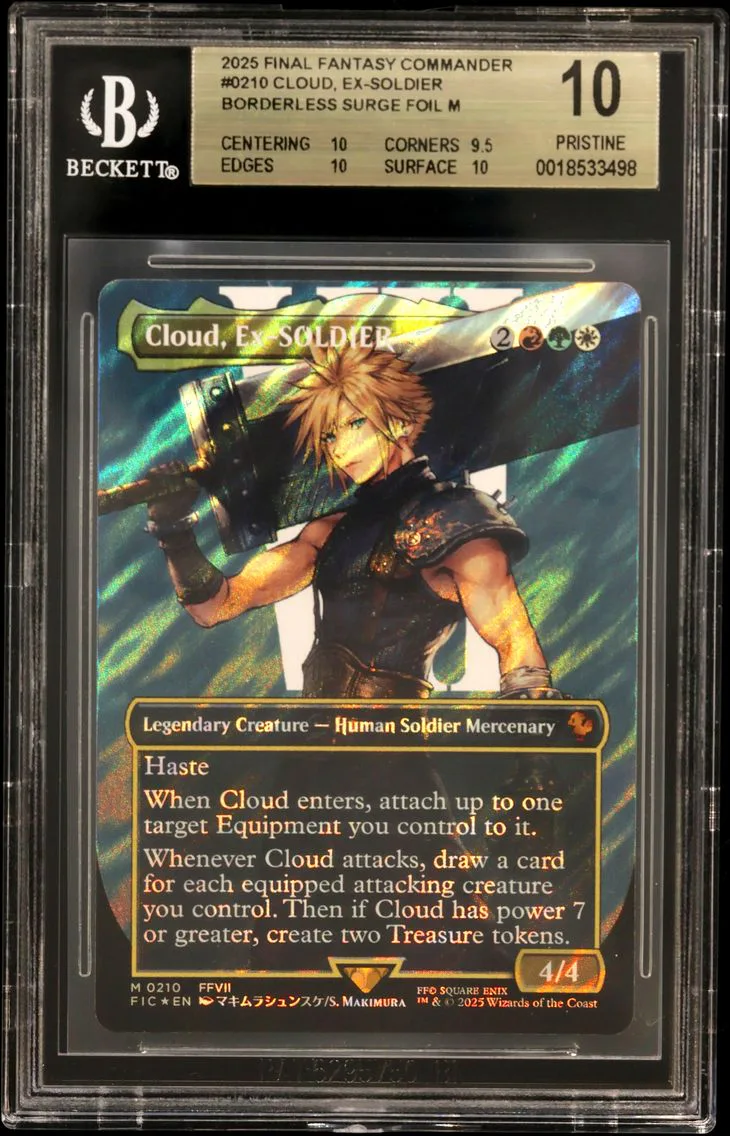 2025 #0210 Cloud, Ex-SOLDIER BORDERLESS SURGE FOIL M BGS 10 Magic The Gathering Final Fantasy Commander