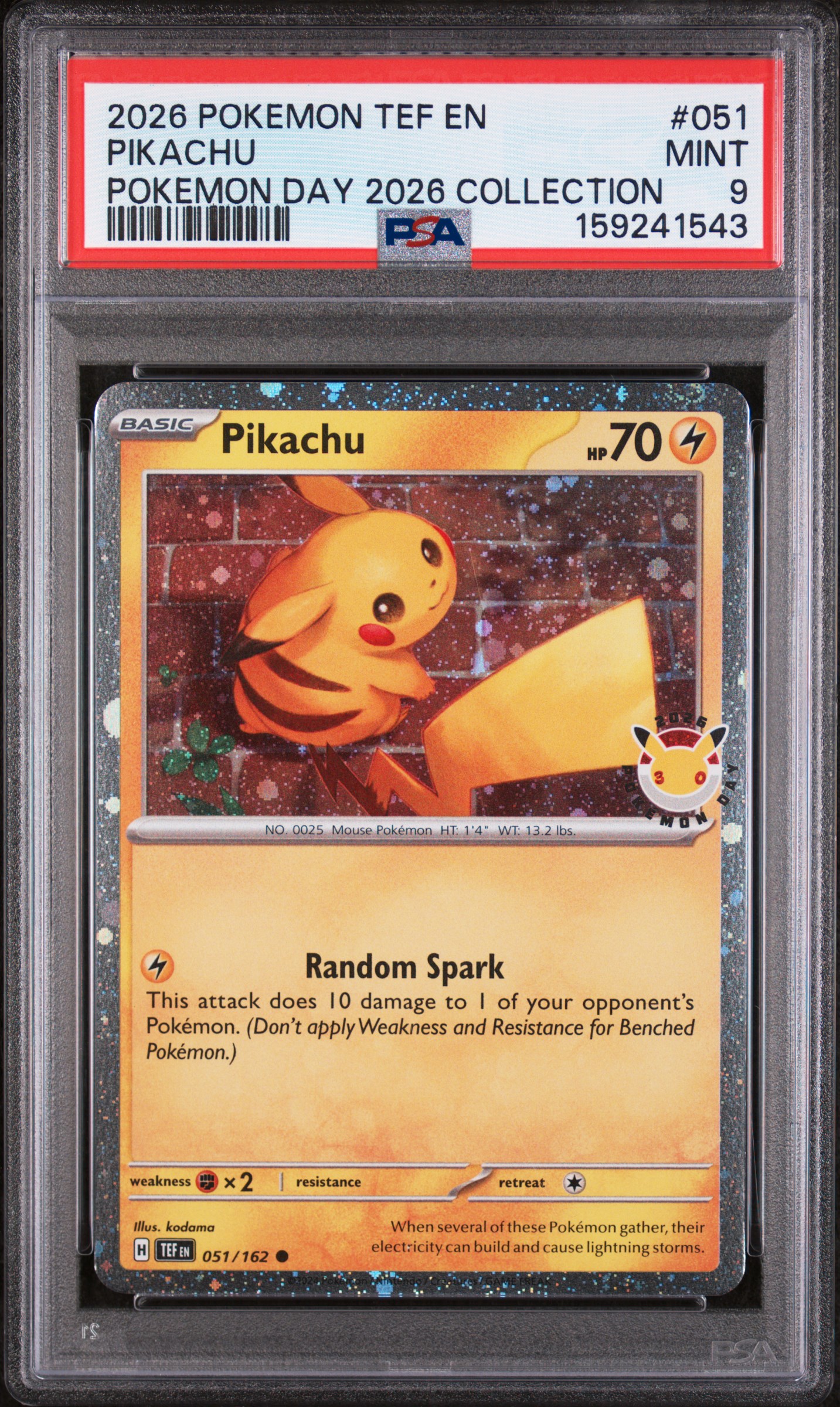 2026 #051 Pikachu PSA 9 Tef En-Temporal Forces