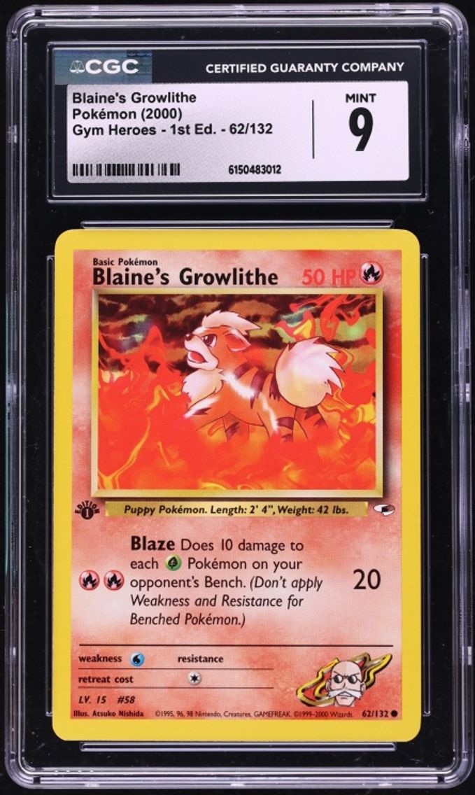 2000 Pokemon Gym Heroes 1st Edition Blaine's Growlithe #62 CGC 9 MINT