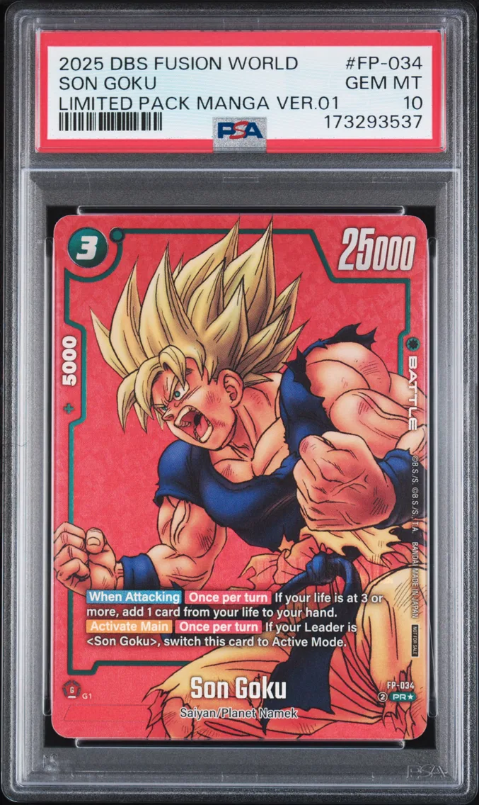 2025 #FP-034 Son Goku PSA 10 Dragon Ball Super Card Game Fusion World Limited Pack Manga Version 01