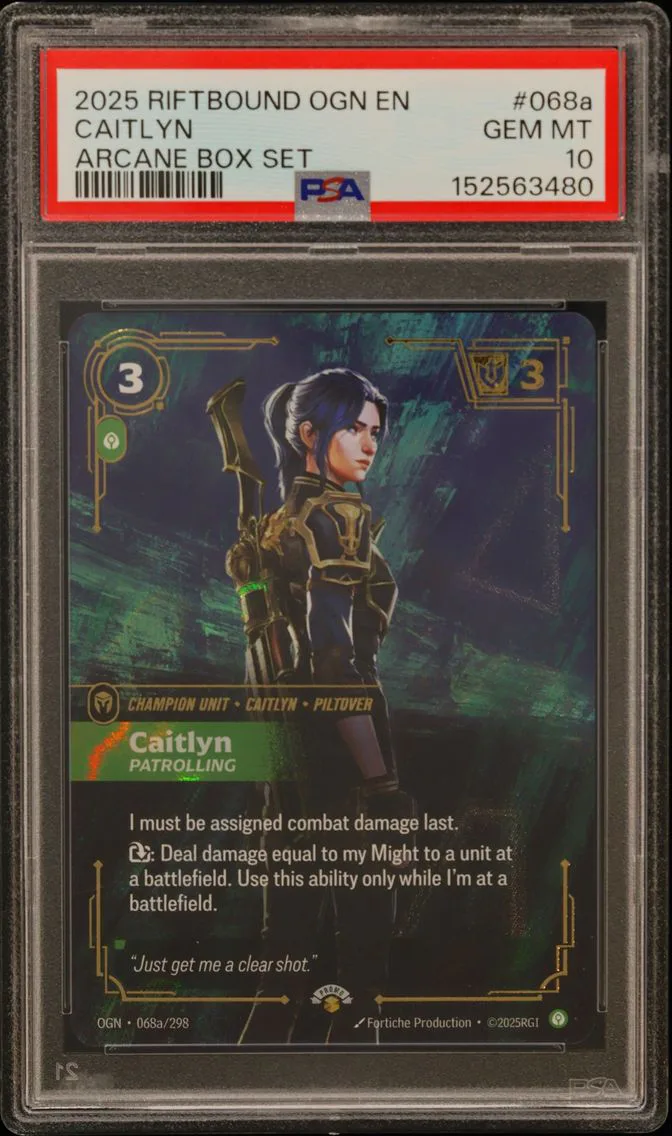 2025 #068a Caitlyn - Patrolling PSA 10 Riftbound: League of Legends Ogn-Origins