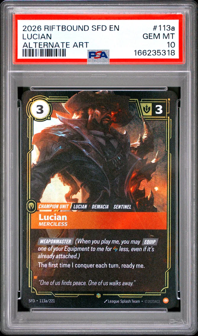 2026 #113a Lucian - Merciless PSA 10 Riftbound: League of Legends Sfd-Spiritforged