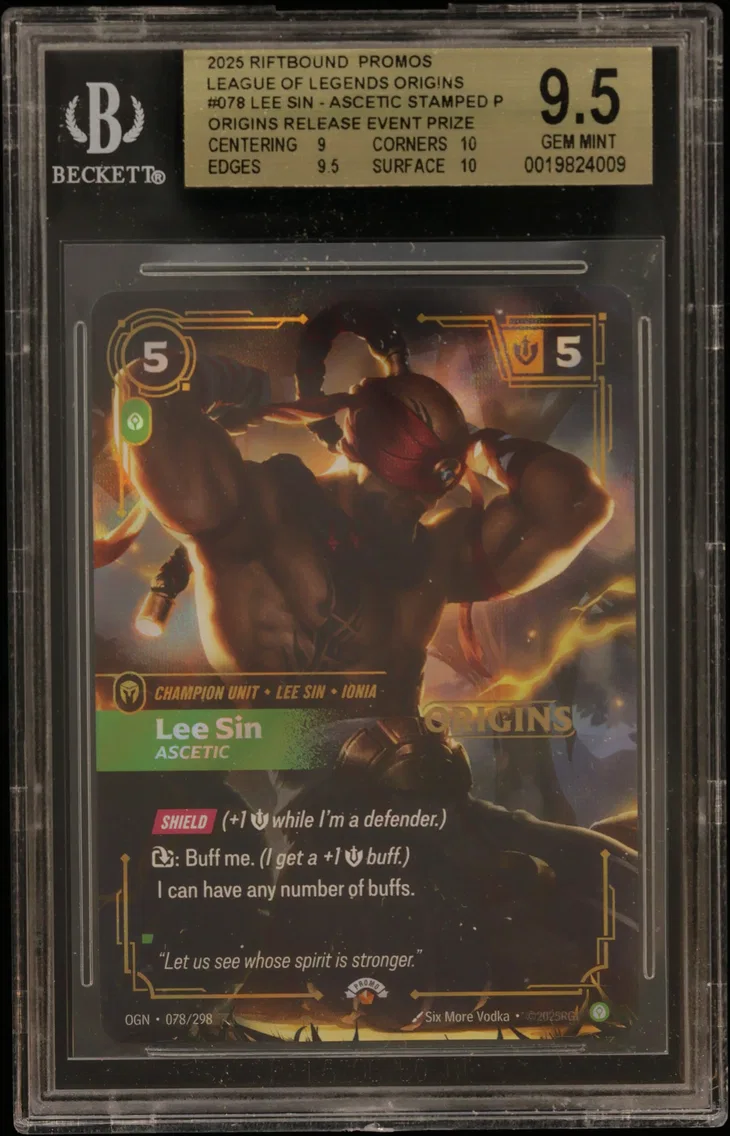 2025 #078 Lee Sin - Ascetic STAMP P/(Origins Release Event Prize Pack) BGS 9.5 Riftbound: League of Legends TCG Origins Promos